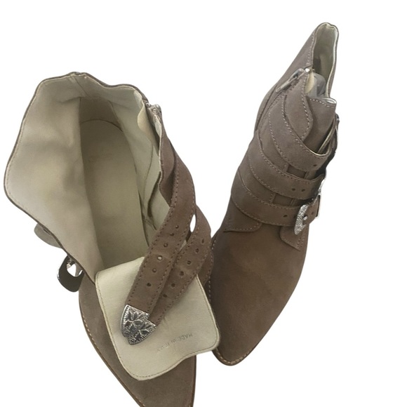 ASOS Triple Buckle Suede Western Ankle Boots Taupe Size 5 | Made in Italy - Picture 16 of 16